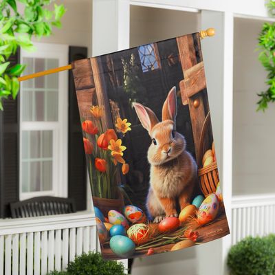 DO313F Bunny with Eggs House Flag