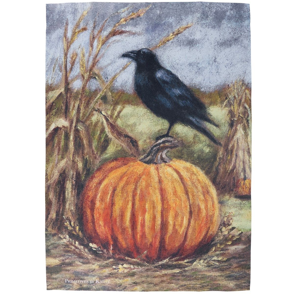 DO003G Crow on Pumpkin Garden Flag