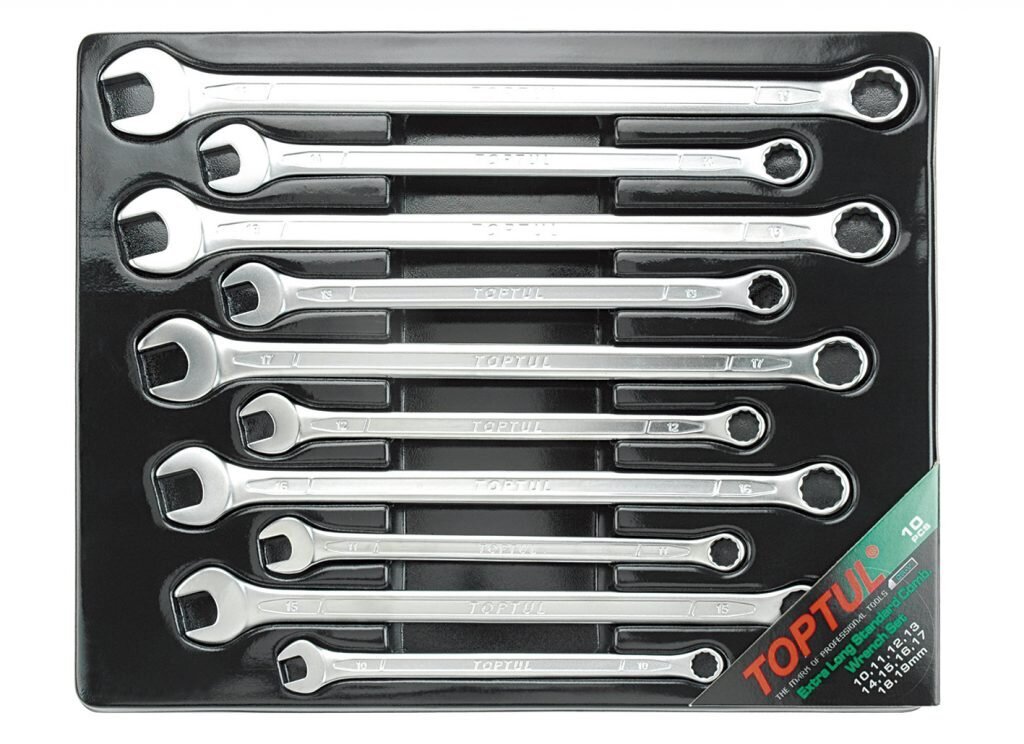 TOPTUL - 10 PIECE EXTRA LONG METRIC COMBINATION WRENCH SET TOPTUL - 10 PIECE EXTRA LONG METRIC COMBINATION WRENCH SET