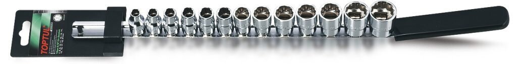 TOPTUL - 13 Piece 3/8 Drive 6PT Metric Socket Rail Set TOPTUL - 13 Piece 3/8 Drive 6PT Metric Socket Rail Set