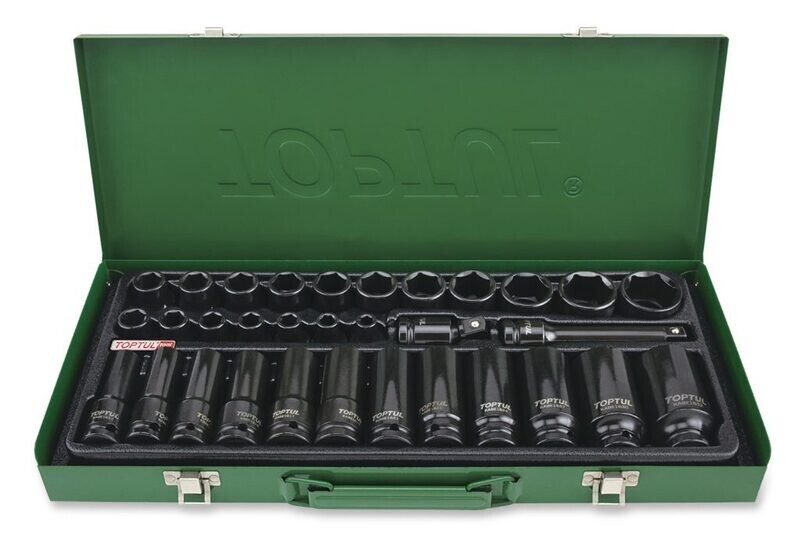 TOPTUL - 32 Piece 1/2&quot; Drive Flank Impact Socket Set