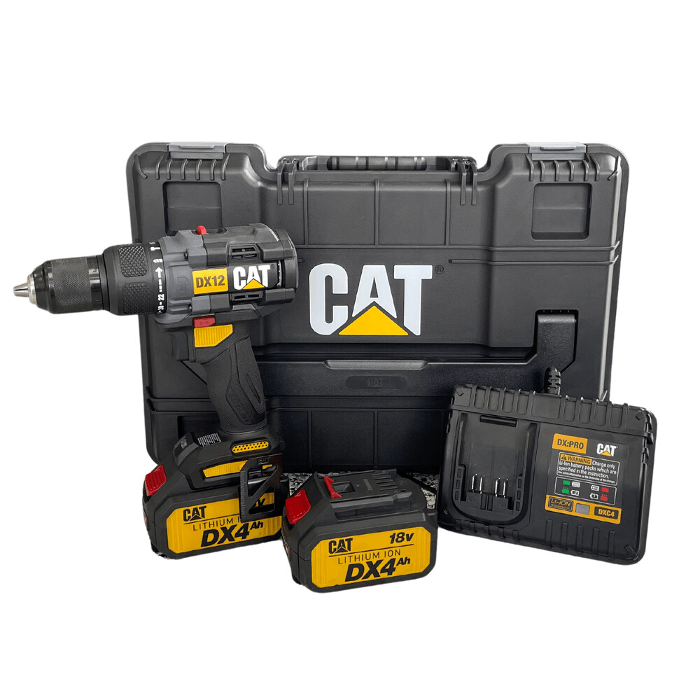 CAT-DX12.2 BRUSHLESS 18V HAMMER DRILL 65nm KIT INCLUDES - 2 x 4AH BATTERY - 1 x QUICK CHARGER - 1 x CASE