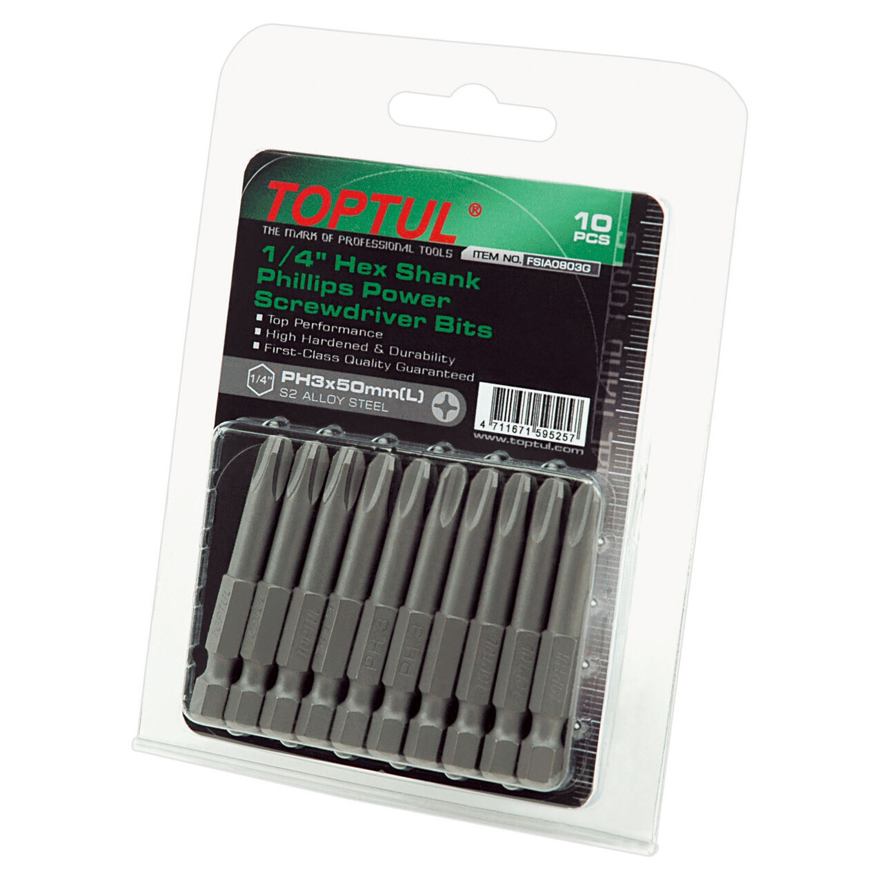TOPTUL - 10 Pack 50mm- #2 Phillips PWR Bit TOPTUL - 10 Pack 50mm- #2 Phillips PWR Bit