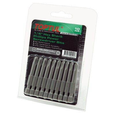 TOPTUL - 10 Pack 50mm- #2 Phillips PWR Bit