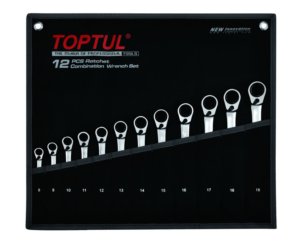 TOPTUL - 12 Piece Reversible Comb Metric Ratchet Wrench Set