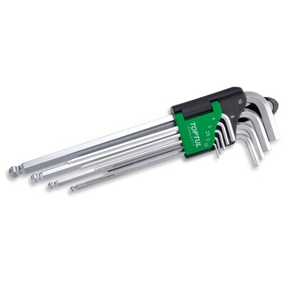 TOPTUL - 9 Piece X-Long Metric Ball Hex Key Set