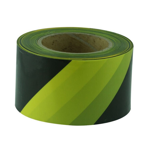 Barrier Tape - Black / Yellow  75mm Wide 100M Roll