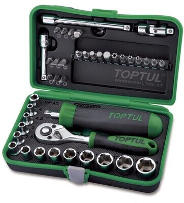 TOPTUL - 41pcs Professional Grade 1/4" DR. Flank Socket Set