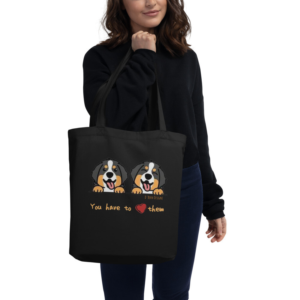 D`Bern Designe Eco Tote Bag Puppy/ in 2 colours, Color: Black