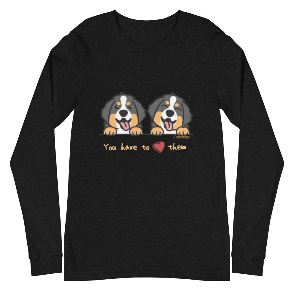 D`Bern DesigneUnisex Long Sleeve Tee Puppy/ in 12 colours, Color: Black Heather, Size: XS