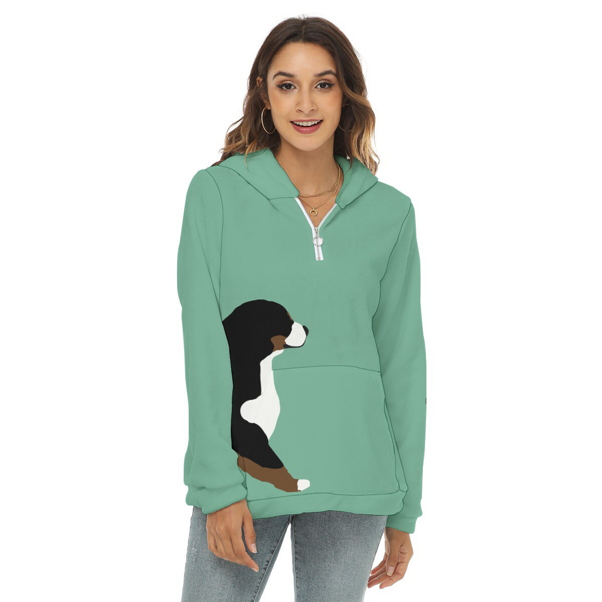 D`Bern Designe Bernese Borg Fleece Hoodie half zip green