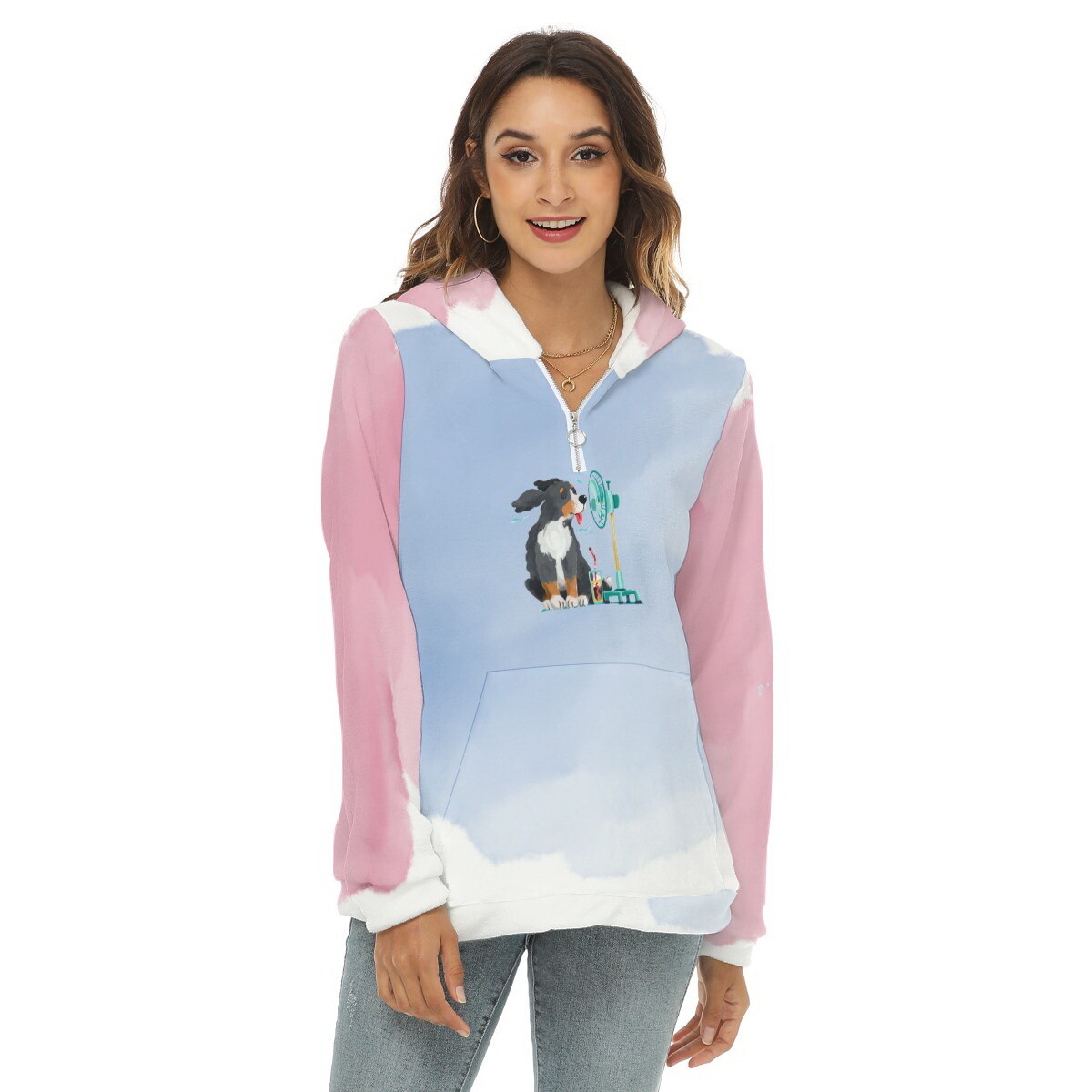 D`Bern Designe Bernese Borg Fleece Hoodie half zip- Tie Dye D1