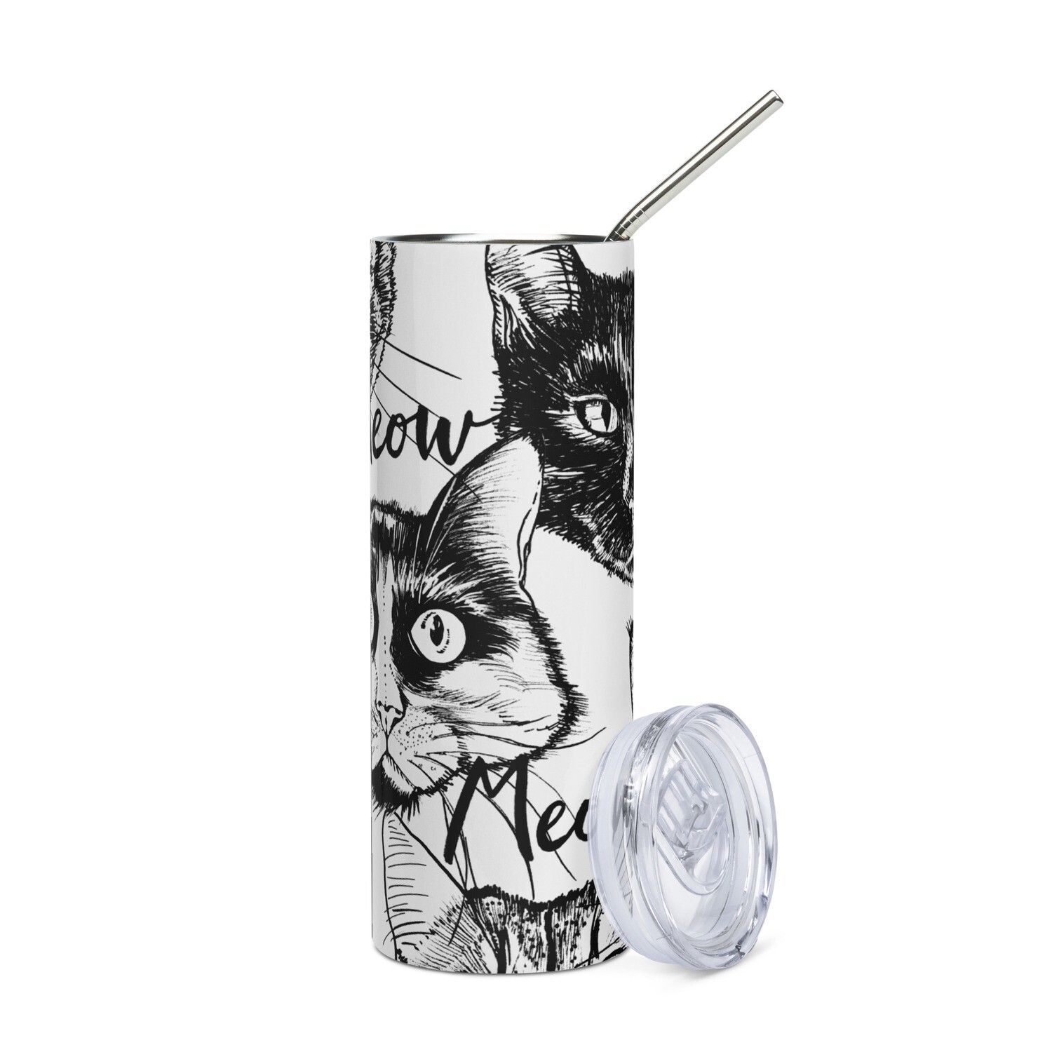 D`Bern Designe Stainless steel tumbler with metal straw Cat