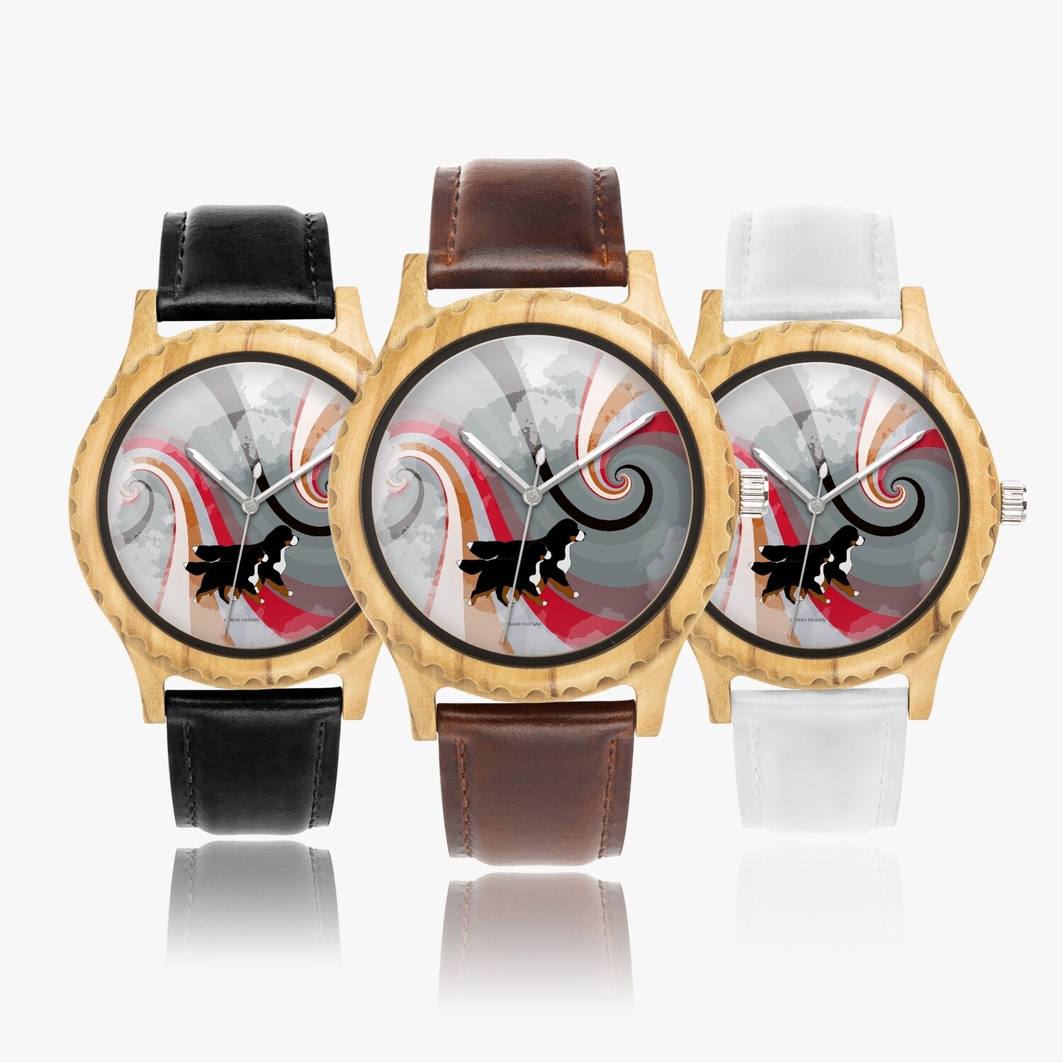 D`Bern Designe Bern4U Classic Premium Italian Olive Lumber Wooden Watch - Leather Strap