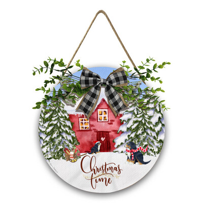 ​D`Bern Designe Bern holidays Wooden sign with bow , rope and decorative tree branch
