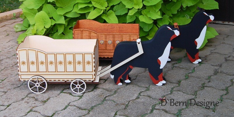 D`Bern Designe handmade wooden CART  / engraved &amp; handpainted