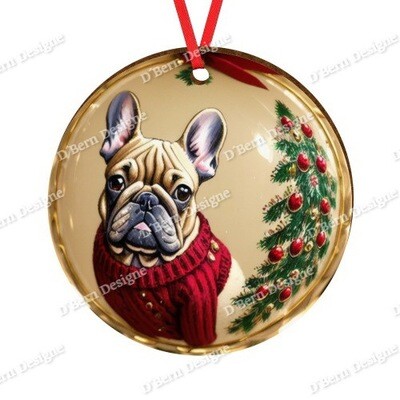 D´Bern Designe round wooden ornament Fench Bulldog  1FB