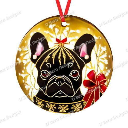 D´Bern Designe round wooden ornament Fench Bulldog  2FB