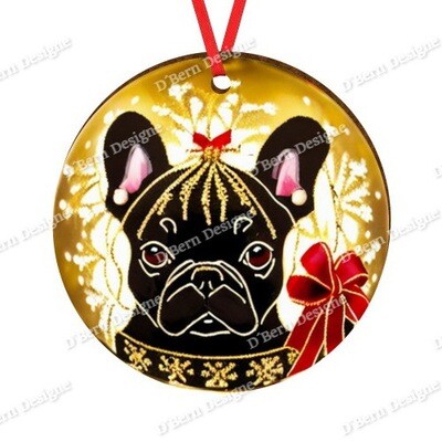D´Bern Designe round wooden ornament Fench Bulldog  2FB