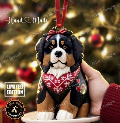 D˙Bern Designe XmasBerny Bernese Mountain Dog handmade / hand painted design ornament