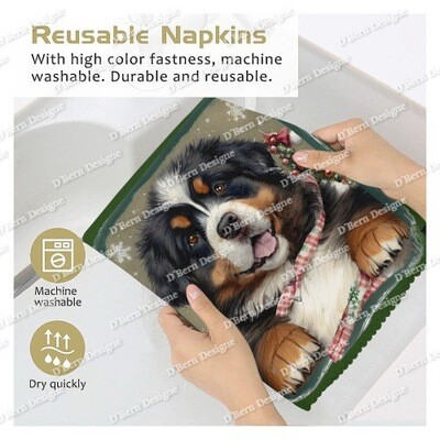 D˙Bern Designe Bernese mountain Dog Holidays reusable Napkin  48 x 48 cm/ 2pcs,4pcs,6pcs