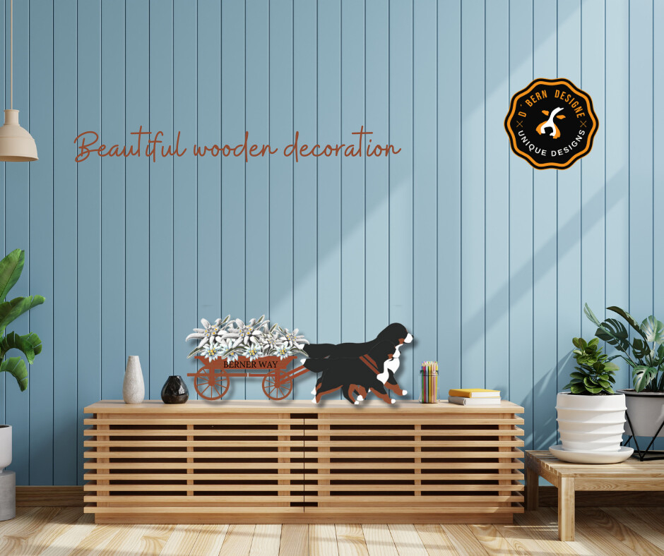 D˙Bern Designe Bernese with cart  cut-wooden sign in colors in 13 sizes