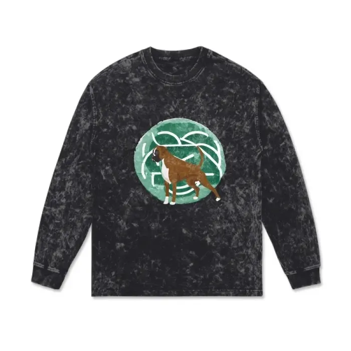 ​Barking House Boxer unisex Long Sleeve Snow Wash Loose T shirt