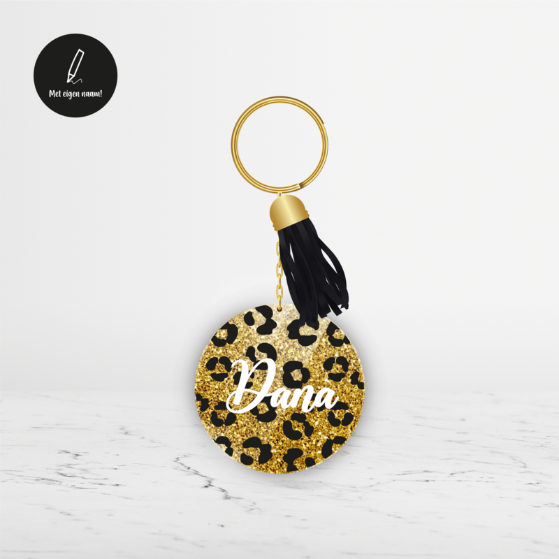 Gold Glitter Panter | Sleutelhanger met naam