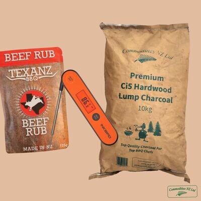 Combo Deal 2 - Texanz BBQ Rub, Inkbird Thermometer & Charcoal