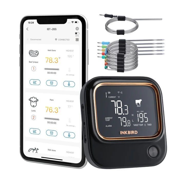 Inkbird Wifi Bluetooth Thermometer Rechargable 6 Probes IBT-26S 5G
