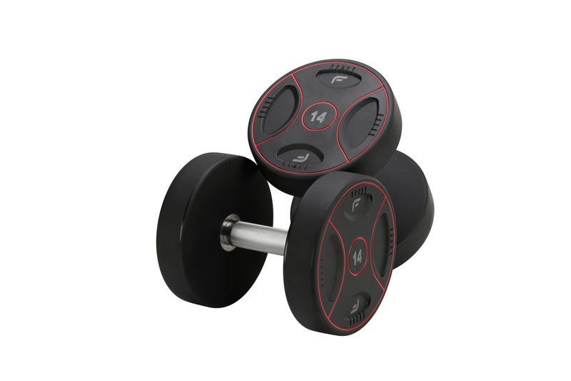 Polyurethan Hanteln von 2 kg - 60 kg (Steigerung 2 kg  / 2,5 kg) rote Stripe-Line