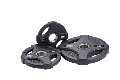 Gummierte Olympic Hantelscheiben schwarz mit 2 Griffen