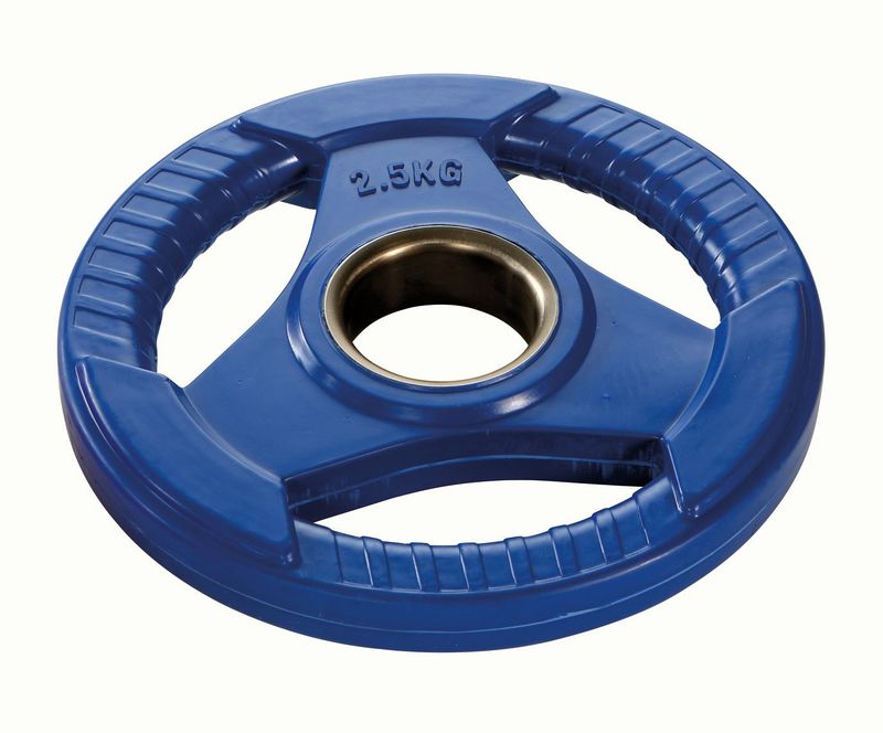 Gummierte Olympic Hantelscheiben farbig mit 3 Griffen