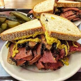 Classic Hot Pastrami on a Marble Rye Sandwich