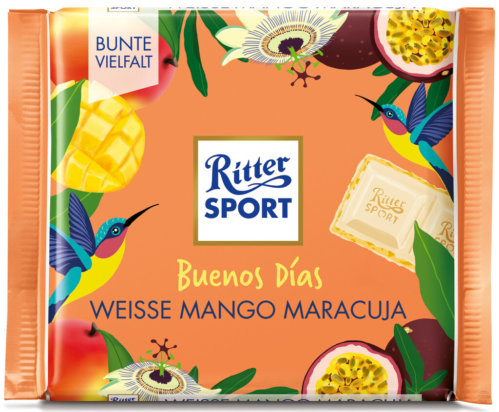 Ritter Sport Buenos Días White Mango Passion Fruit (Weisse Mango Maracuja) 3.5 oz (100g)