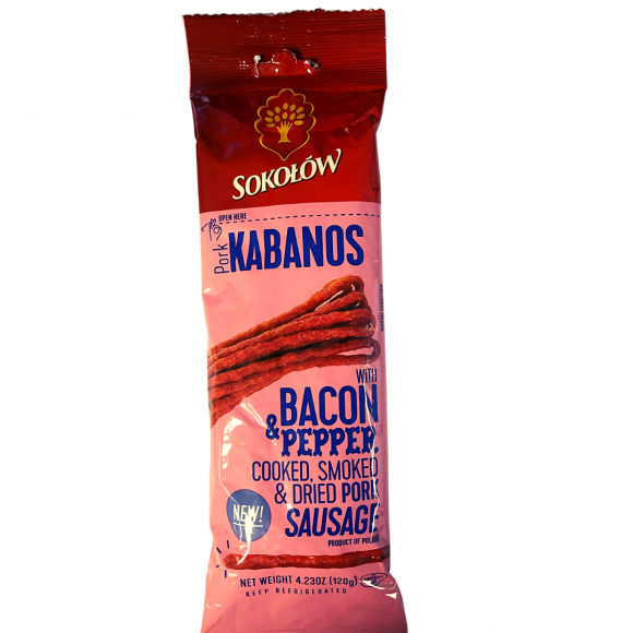 Sokolow Pork Bacon & Pepper Kabanos Package 4.2 oz (120g)