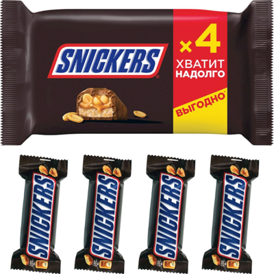 Snickers Chocolate Peanut Bars 4-pack 5.6 oz (160g)