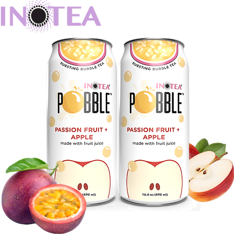 Inotea Pobble Bubble Tea with Passion Fruit and Apple Can 16.6 oz (490ml)