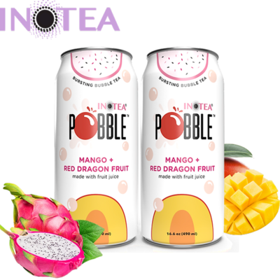 Inotea Pobble Bubble Tea with Mango and Red Dragon Fruit Can 16.6 oz (490ml)