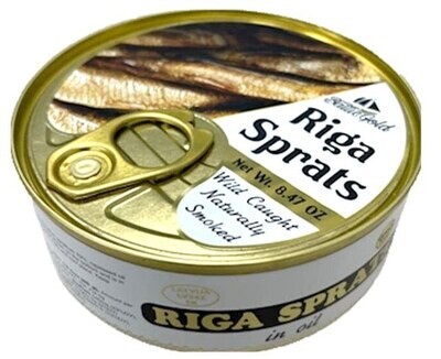 Baltic Gold Riga Smoked Sprats in Oil Tin  8.5 oz (240g)
