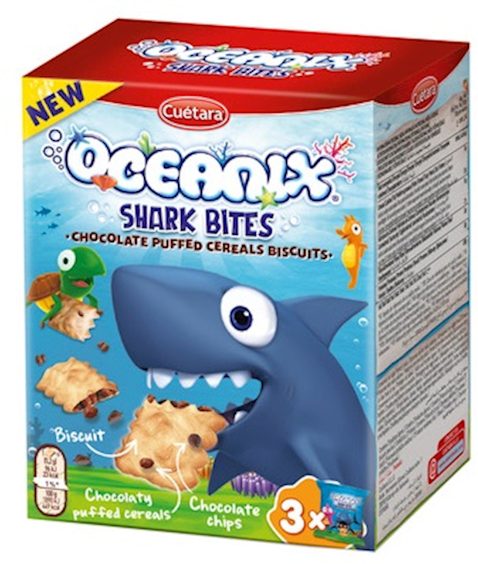 Cuetara Oceanix Shark Bites Chocolaty Puffed Cereals Biscuits 5.3 oz (150g)