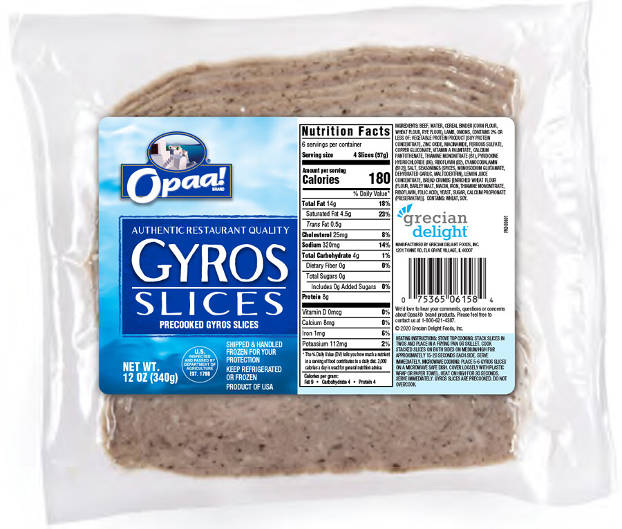 Opaa! Beef & Lamb Seasoned Pre-Cooked Slices for Gyros 12 oz (340g)