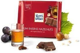 Ritter Sport Rum Raisin Hazelnuts Chocolate Bar 3.5 oz (100g)