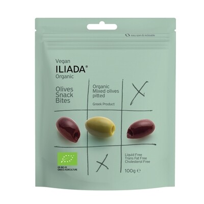 Iliada Pitted Organic Mixed Olives Snack Bites 3.5 oz (100g)