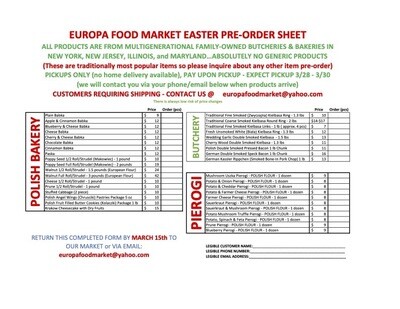 Easter Pre-Order Sheet