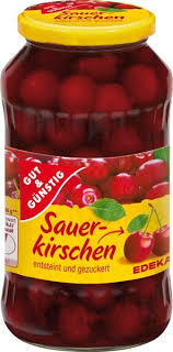 Gut & Gunstig Pitted & Sweet Sour Dark Morello Cherries (Sauerkirschen) 24 oz (720ml)