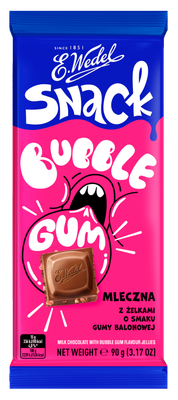E. Wedel Snack Bubble Gum Milk Chocolate with Bubble Gum Flavor Jellies 3.2 oz (90g)