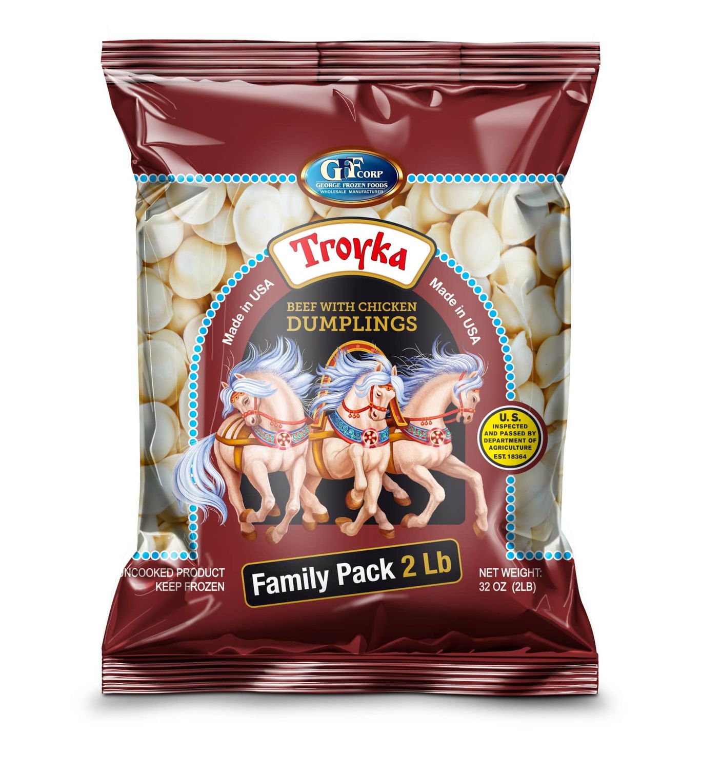 Troyka Pelmeni (Dumplings, Ravioli) with Beef &amp; Chicken 2 lbs (907g)