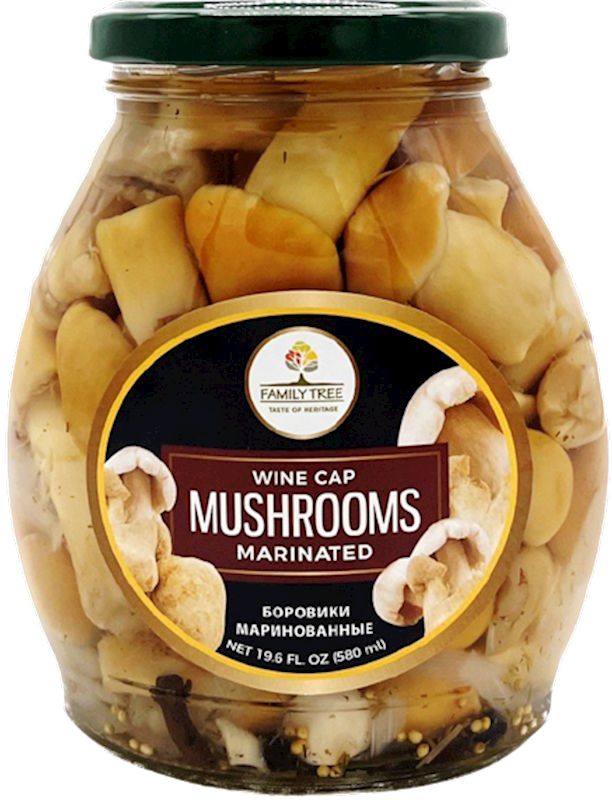 Family Tree Marinated Wine Cap (Stropharia Rugoso Annulata) Mushrooms 19.6 oz (580ml)