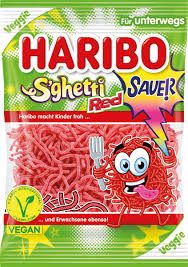 German Haribo Red Veggie Sour Spaghetti Strings (S&#39;Ghetti Sauer) 3 oz (85g)